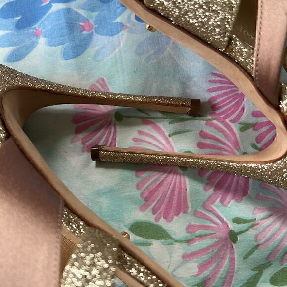 Sergio Rossi Scarpe Donna Rose Ribbon and Gold Glitter Heels - Picture 13 of 17